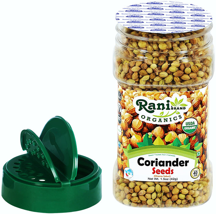 Rani Organic Coriander Seeds Whole (Dhania Sabut) 1.5oz (42g) PET Jar ~ All Natural | Vegan | Gluten Friendly | Indian Origin | USDA Certified Organic