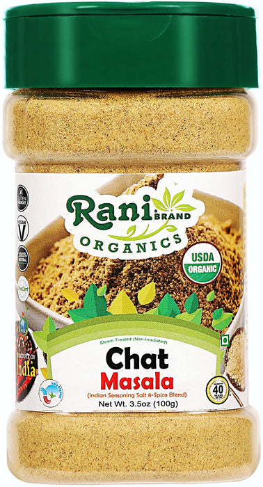 Rani Organic Chat Masala (8-Spice Seasoning Salt) Tangy Indian Seasoning 3.5oz (100g) PET Jar ~ All Natural | Indian Origin | USDA Certified Organic