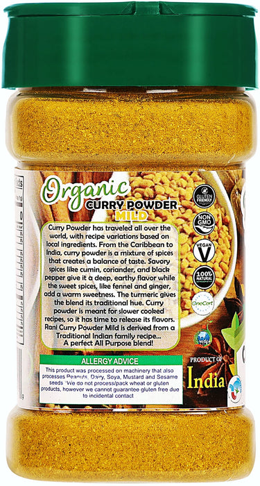 Rani Organic Curry Powder Mild (8-Spice Authentic Indian Blend) 3oz (85g) PET Jar ~ All Natural | Salt-Free | Gluten Friendly | USDA Certified Organic