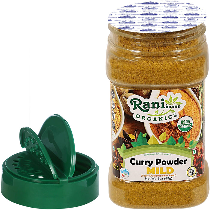 Rani Organic Curry Powder Mild (8-Spice Authentic Indian Blend) 3oz (85g) PET Jar ~ All Natural | Salt-Free | Gluten Friendly | USDA Certified Organic