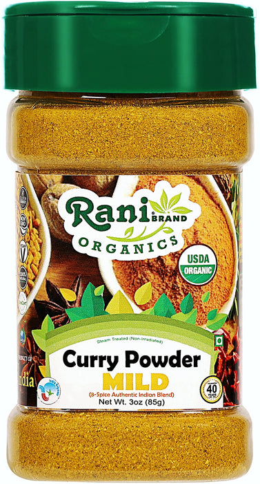 Rani Organic Curry Powder Mild (8-Spice Authentic Indian Blend) 3oz (85g) PET Jar ~ All Natural | Salt-Free | Gluten Friendly | USDA Certified Organic