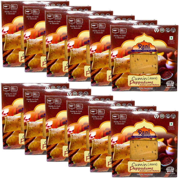 Rani Pappadums (Indian Lentil Wafer Snack) Jeera (Cumin) Papad 7oz (200g) Approximately 15pc, 7 inches, Pack of 12 ~ All Natural | Gluten Friendly