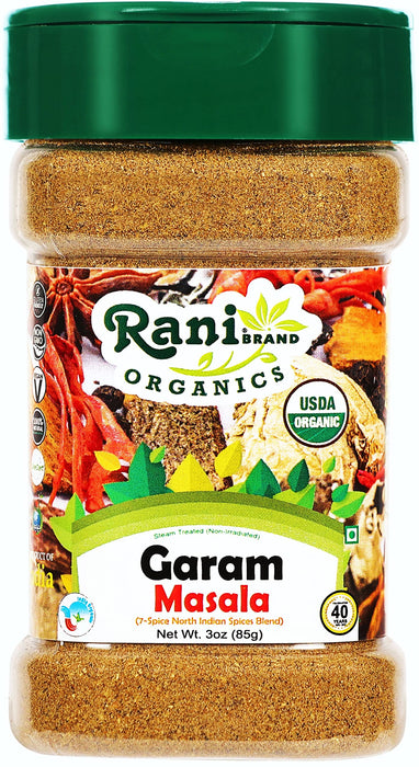 Rani Organic Garam Masala (7-Spice North Indian Spices Blend) 3oz (85g) PET Jar ~ All Natural | Salt-Free | Indian Origin | USDA Certified Organic