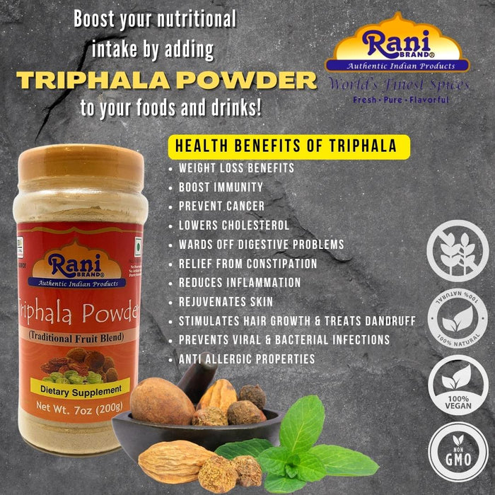 Rani Triphla Powder (Chebulic Myrobalan, Gooseberry, Terminalia Bellirica) 7oz (200g) ~ All Natural | Vegan | Non-GMO | Dietary Supplement | Indian Origin