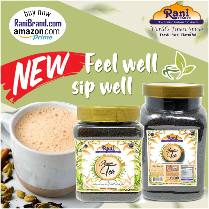 Rani Assam Tea (Indian Loose Leaf Bold Black Tea) 12oz (340g) PET Jar ~ All Natural | Vegan | Gluten Friendly | Salt & Sugar Free | NON-GMO | No Color