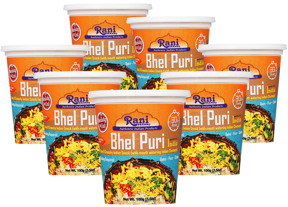 Rani Bhel Puri Cup (Spicy & Crunchy Indian Snack w/ mouth watering Indian Chutneys) 3.5oz (100g), Pack of 6+1 FREE ~ Ready to Eat | Vegan | NON-GMO | Indian Origin