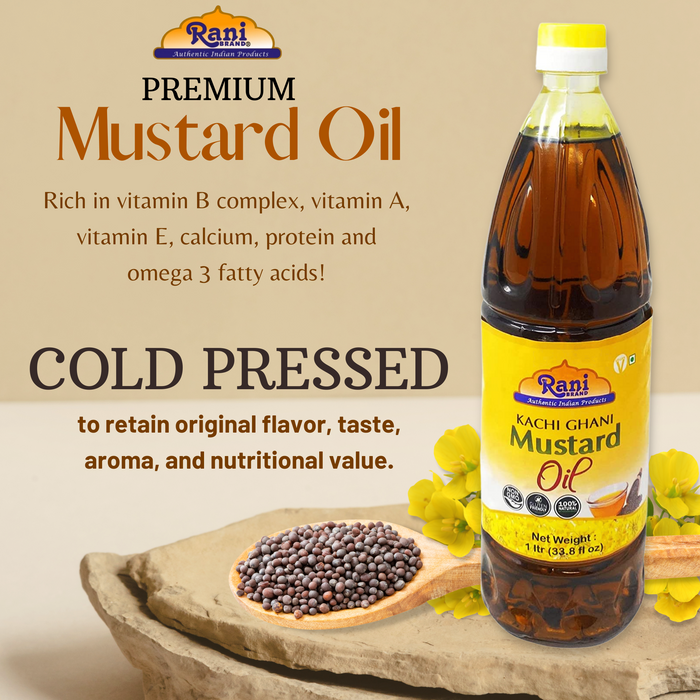 Rani Mustard Oil (Kachi Ghani) 16.9 Ounce (500ml) NON-GMO| Kosher | Gluten Free | Vegan | 100% Natural