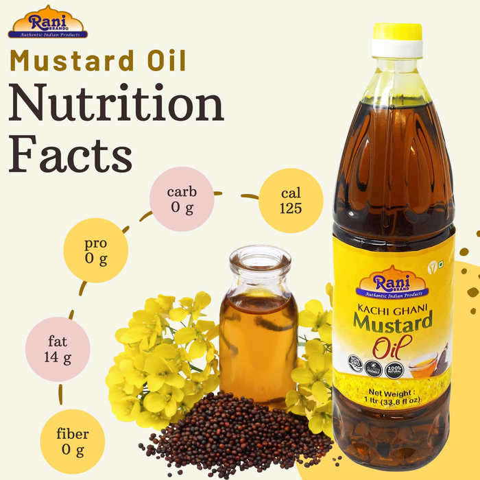 Rani Mustard Oil (Kachi Ghani) 33.8 Ounce (1 Liter) NON-GMO | Gluten Free | Vegan | 100% Natural