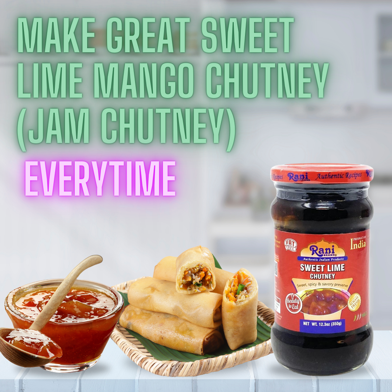 Rani Lime Sweet Mango Chutney (Indian Preserve) 12.5oz (350g) Glass Jar, Ready to eat, Vegan, Pack of 5+1 FREE ~ Gluten Free, All Natural, NON-GMO