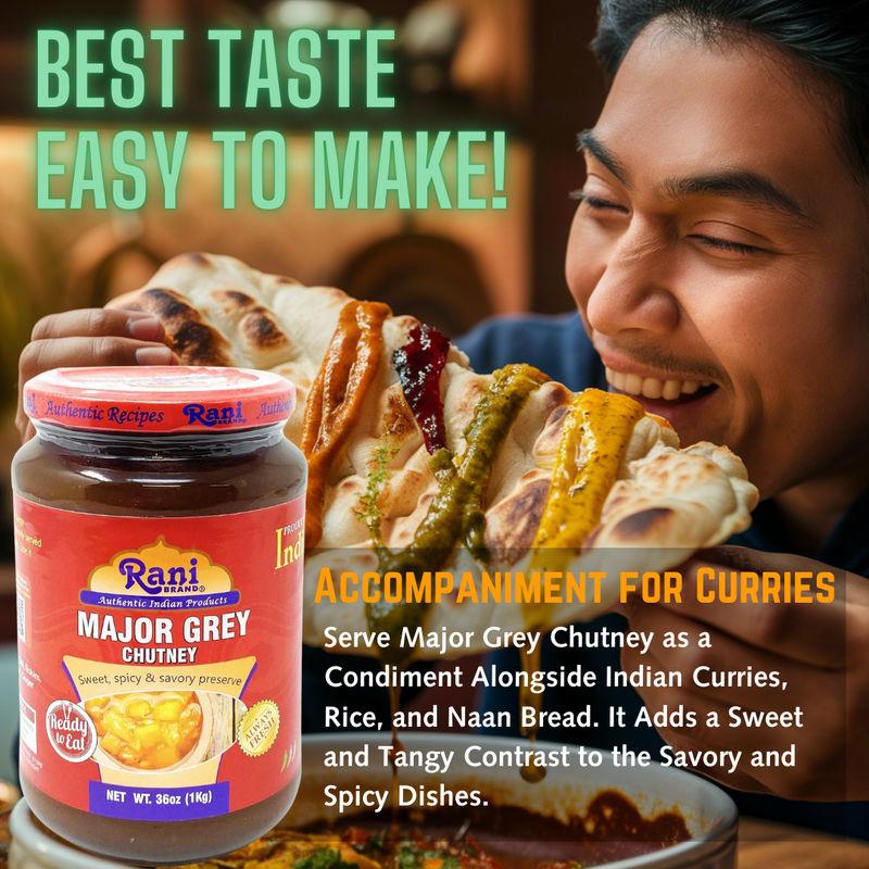 Rani Major Grey Mango Chutney (Indian Preserve) 36oz (2.2lbs) 1kg Value Pack, Glass Jar, Ready to eat, Vegan, Pack of 5+1 FREE ~ Gluten Free