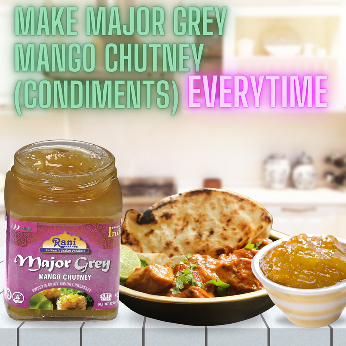 Rani Major Grey Mango Chutney (Indian Preserve) 12.3oz (350g) Glass Jar, Ready to eat, Vegan, Pack of 5+1 FREE ~ Gluten Free, All Natural, NON-GMO, Kosher