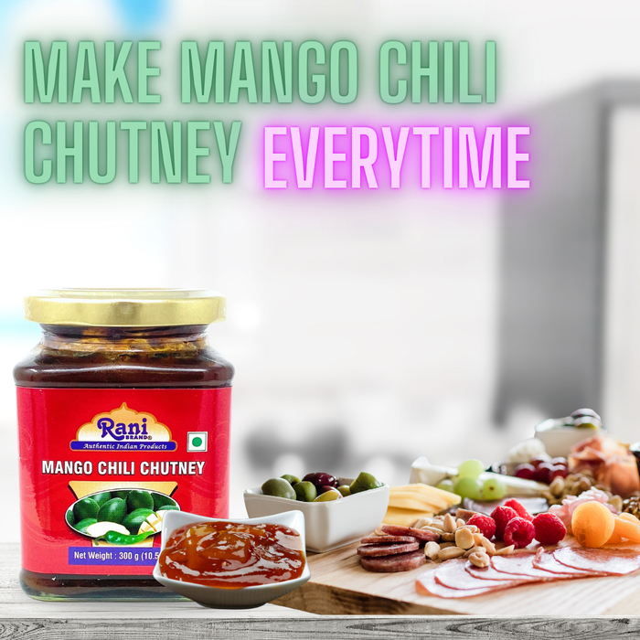 Rani Mango Chili Chutney (Spicy Indian Preserve) 10.5oz (300g) Glass Jar, Ready to eat, Vegan ~ Gluten Free, All Natural, NON-GMO