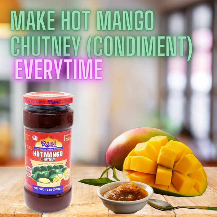 Rani Hot Mango Chutney (Spicy Indian Preserve) 18oz (1.1lbs) 500g Glass Jar, Ready to eat, Vegan ~ Gluten Free, All Natural, NON-GMO