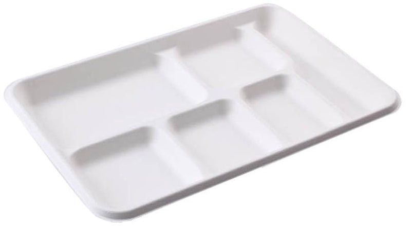 Rani 6 Compartment Square Biodegradable Divided Plates, Pack of 125 ~ Party, Thali, Buffet | Disposable & Eco-Friendly | Heavy-Duty Sturdy Paper Bagasse | Premium Quality | 12.5" x 8.5" x 1.10"