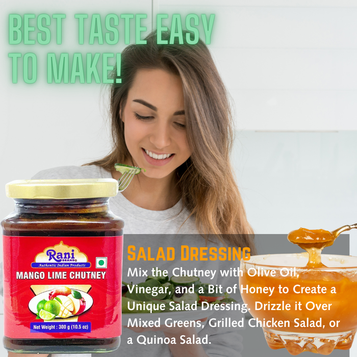 Rani Mango Lime Chutney (Indian Preserve) 10.5oz (300g) Glass Jar, Ready to eat, Vegan ~ Gluten Free, All Natural, NON-GMO