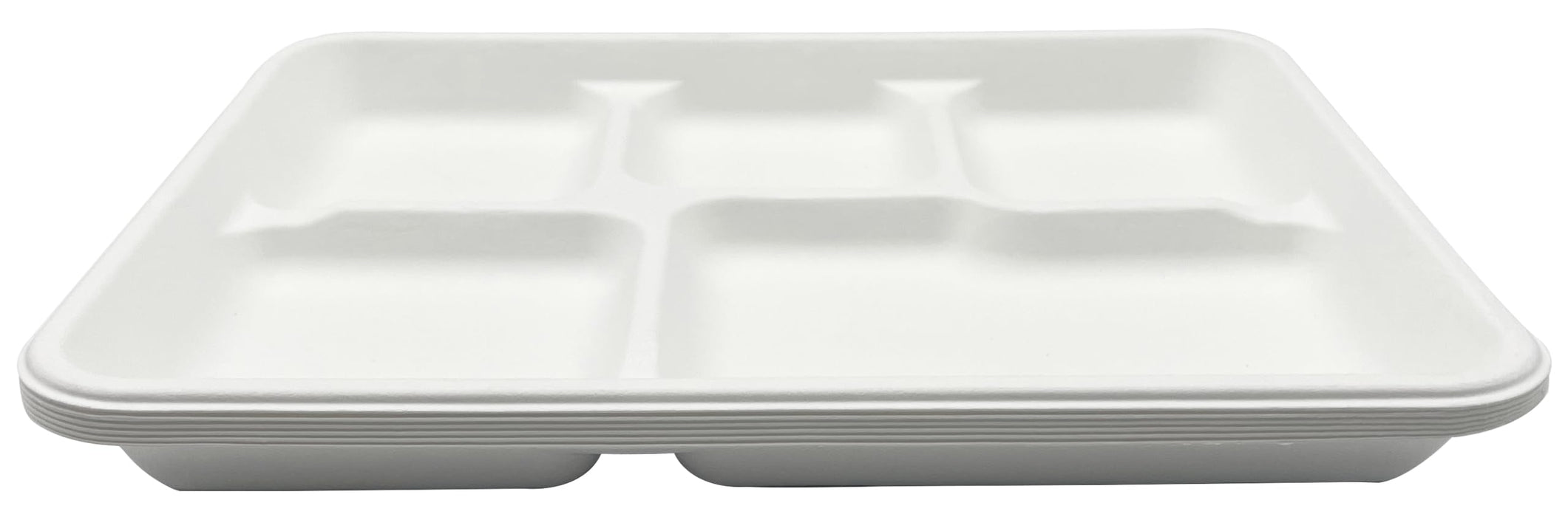 Rani 5 Compartment Square Biodegradable Divided Plates, Pack of 500 ~ Party, Thali, Buffet | Disposable & Eco-Friendly | Heavy-Duty Sturdy Paper Bagasse | Premium Quality | 10.24" x 8.27" x 0.91"