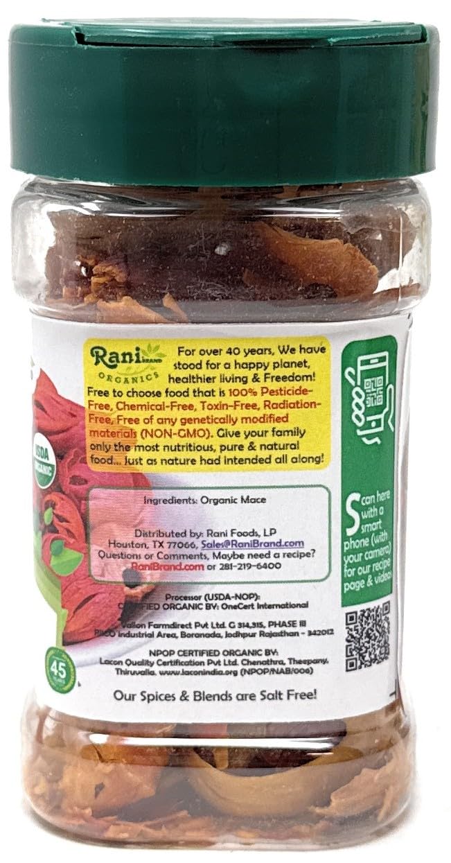 Rani Organic Mace Whole (Javathri), Spice 1oz (28g) PET Jar ~ All Natural | Vegan | Gluten Friendly | NON-GMO | Kosher | Indian Origin | USDA Certified Organic