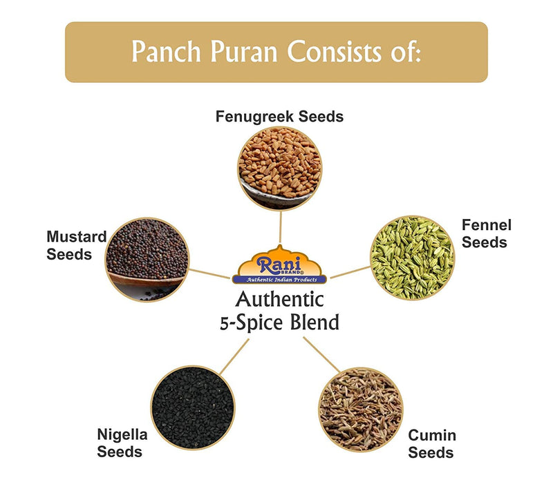 Rani Panch Puran (5 Spice) 3oz (85g) PET Jar ~ All Natural | Vegan | Gluten Friendly | NON-GMO | Kosher | Indian Origin (Equal Blend of Fenugreek, Mustard, Kalonji/Nigella, Fennel and Cumin)