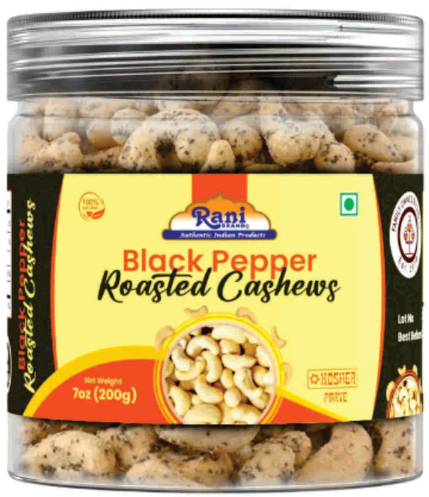 Rani Black Pepper Roasted Cashews 7oz (200g) PET Jar, Non-Fried, Oil Free ~ All Natural | Vegan | Gluten Friendly | NON-GMO | Kosher | Air Roasted, Crunchy & Flavorful