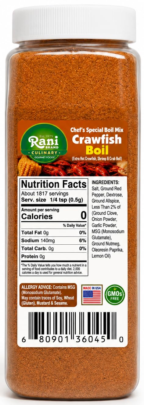Rani Crawfish Boil (Extra Hot Crawfish, Shrimp & Crab Boil) 32oz (2lbs) 908g PET Jar ~ Gluten Free | NON-GMO | Kosher | Vegan | Product of USA