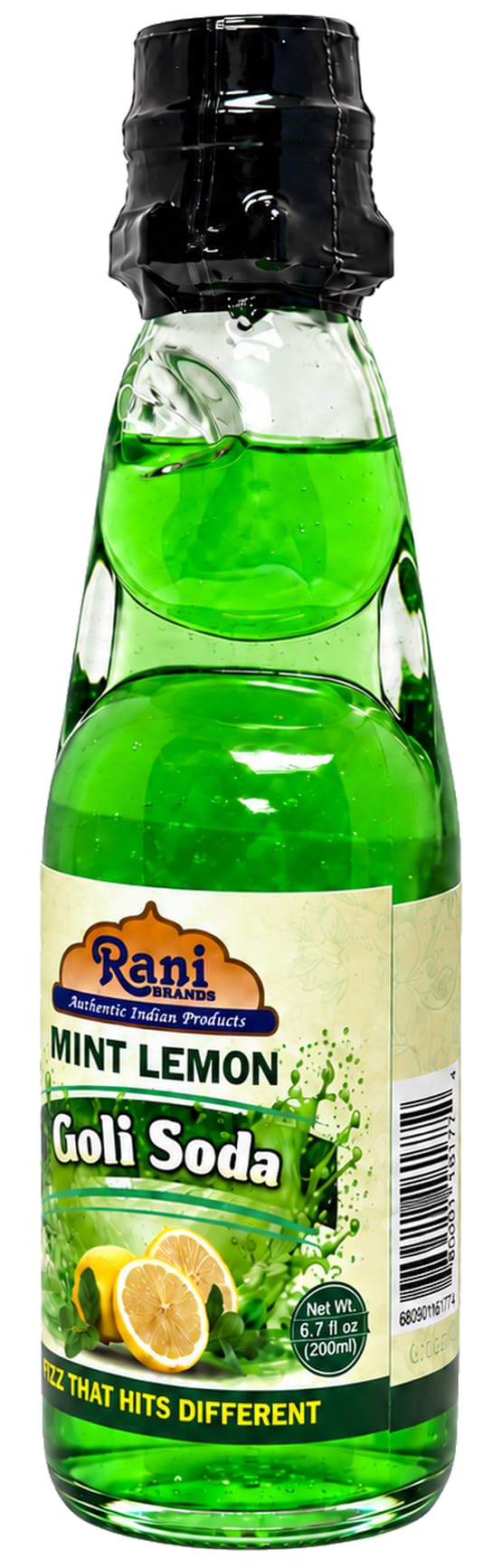 Rani Mint Lemon Goli Soda 6.7 fl oz (200 ml) Glass Bottle with Marble Seal, Pack of 2 ~ Vegan | Gluten Free | Non-GMO | Indian Origin