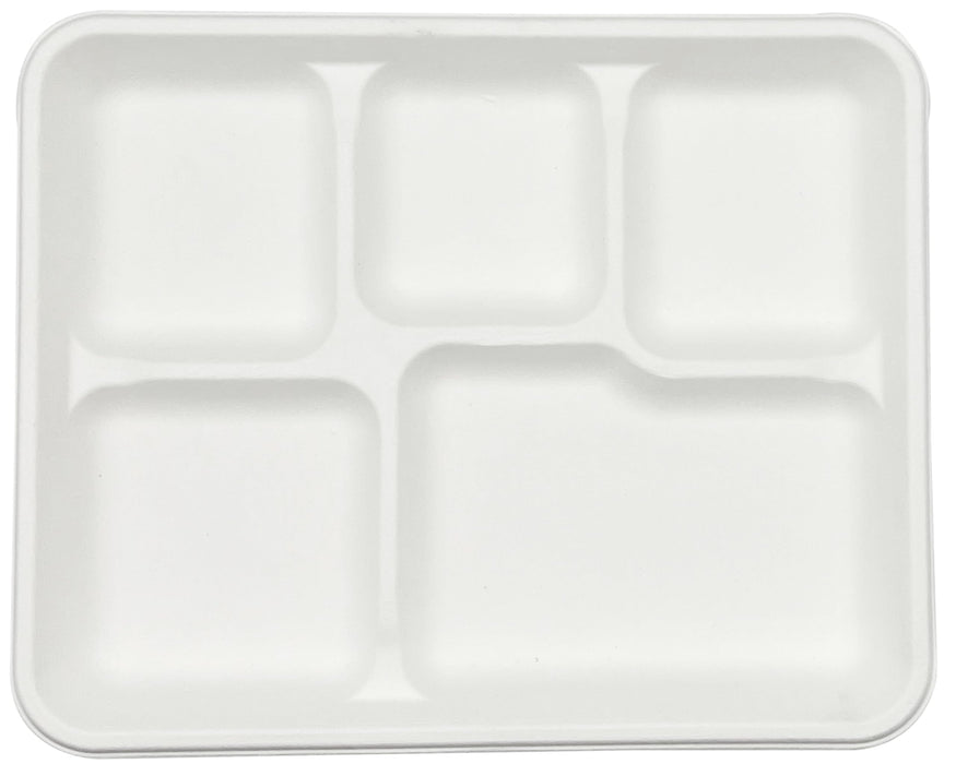 Rani 5 Compartment Square Biodegradable Divided Plates, Pack of 250 ~ Party, Thali, Buffet | Disposable & Eco-Friendly | Heavy-Duty Sturdy Paper Bagasse | Premium Quality | 10.24" x 8.27" x 0.91"