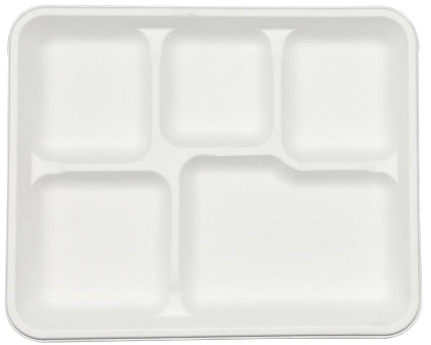 Rani 5 Compartment Square Biodegradable Divided Plates, Pack of 1000 ~ Party, Thali, Buffet | Disposable & Eco-Friendly | Heavy-Duty Sturdy Paper Bagasse | Premium Quality | 10.24" x 8.27" x 0.91"