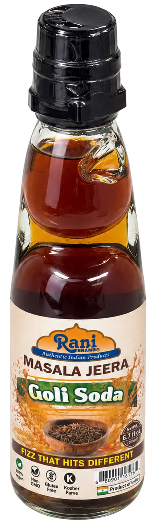 Rani Masala Jeera Goli Soda 6.7 fl oz (200 ml) Glass Bottle with Marble Seal, Pack of 6 ~ Vegan | Gluten Free | Non-GMO | Indian Origin