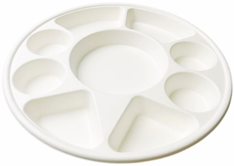 Rani Round Biodegradable Divided Plates, Pack of 200, 9 Compartments ~ Disposable & Eco-Friendly | 12.44" Diameter, 1.38" Thickness | Heavy-Duty and Sturdy Disposable Bagasse Plates | Premium Quality
