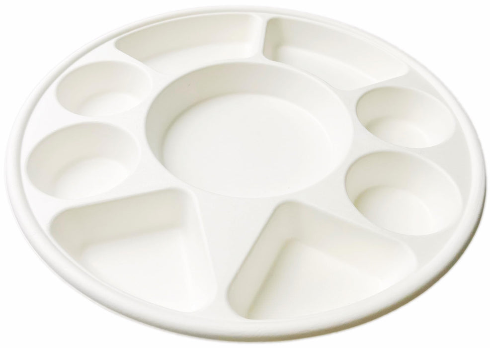 Rani Round Biodegradable Divided Plates, Pack of 100, 9 Compartments ~ Disposable & Eco-Friendly | 12.44" Diameter, 1.38" Thickness | Heavy-Duty and Sturdy Disposable Bagasse Plates | Premium Quality