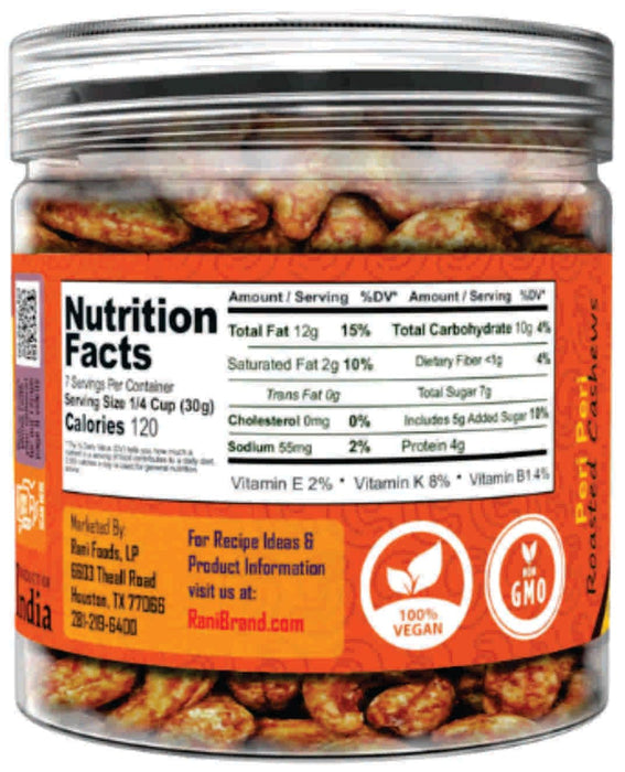 Rani Peri Peri Roasted Cashews 7oz (200g) PET Jar, Non-Fried, Oil Free ~ All Natural | Vegan | Gluten Friendly | NON-GMO | Kosher | Air Roasted, Crunchy & Flavorful