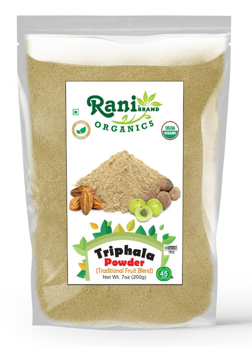 Rani Organic Triphla Powder (Traditional Fruit Blend) 7oz (200g) ~ All Natural | Gluten Friendly | Vegan | Non-GMO | Kosher | No Salt or fillers | Indian Origin | USDA Organic Certified