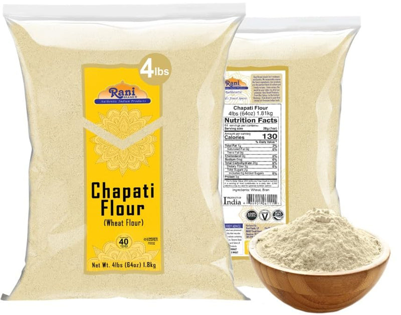 Rani Chapati Flour (100% Pure Whole Wheat Chakki Atta), For Making Roti & Indian Breads 64oz (4lbs) 1.81kg Bulk ~ All Natural | Vegan | No Salt or Colors | NON-GMO | Kosher | Indian Origin