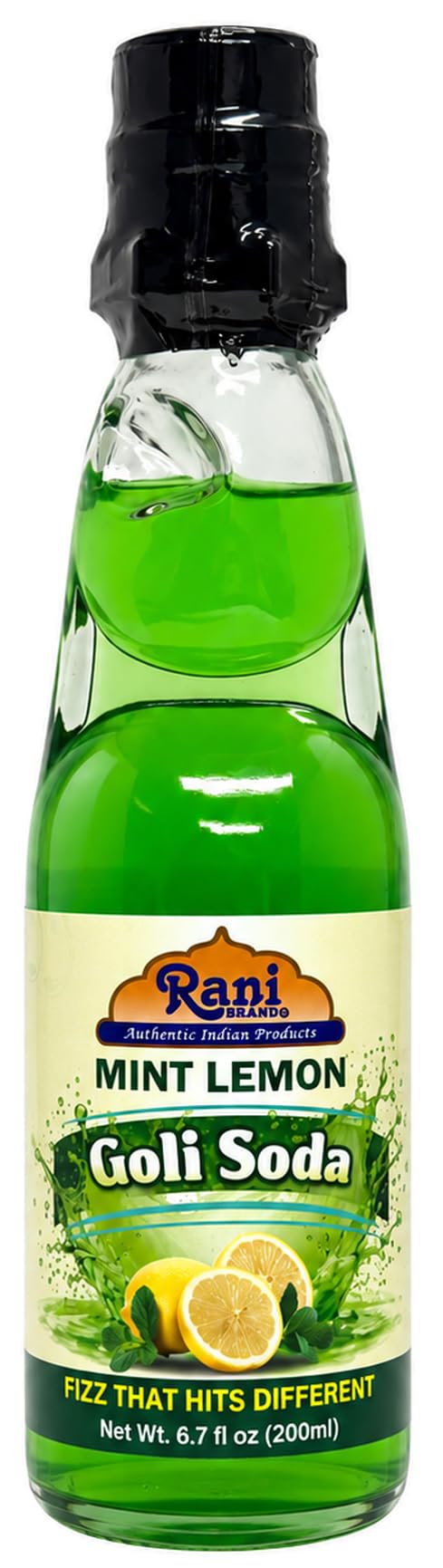 Rani Mint Lemon Goli Soda 6.7 fl oz (200 ml) Glass Bottle with Marble Seal, Pack of 2 ~ Vegan | Gluten Free | Non-GMO | Indian Origin