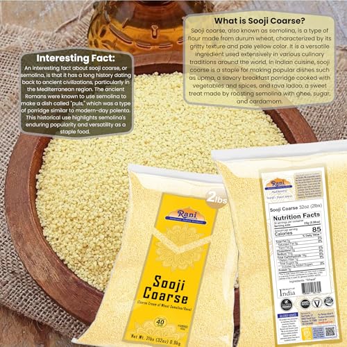 Rani Sooji Coarse (Farina, Suji, Rava, Rawa, Wheat Semolina) Flour, 32oz (2lbs) 908g ~ All Natural | Vegan | NON-GMO | Kosher | Indian Origin