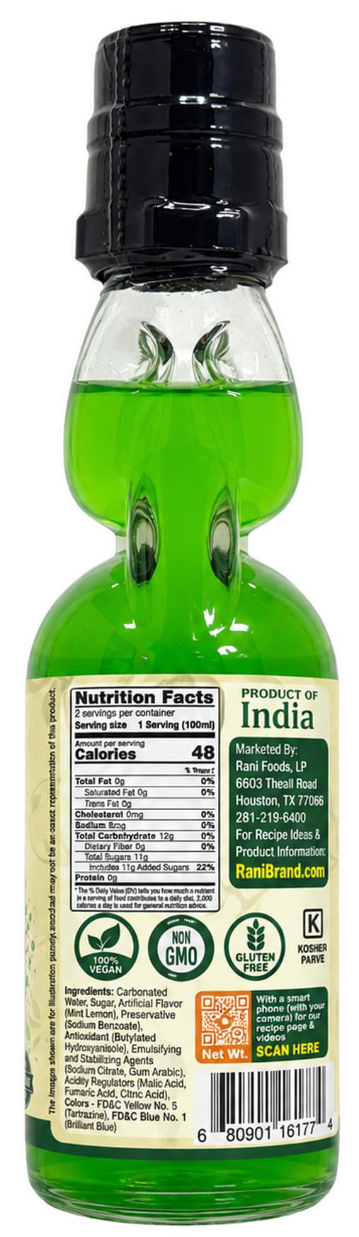Rani Mint Lemon Goli Soda 6.7 fl oz (200 ml) Glass Bottle with Marble Seal, Pack of 2 ~ Vegan | Gluten Free | Non-GMO | Indian Origin