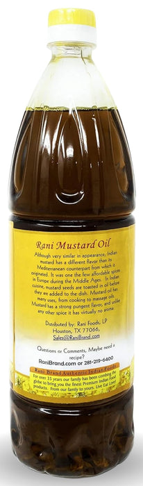 Rani Mustard Oil (Kachi Ghani) 33.8 Ounce (1 Liter) NON-GMO | Gluten Free | Vegan | 100% Natural