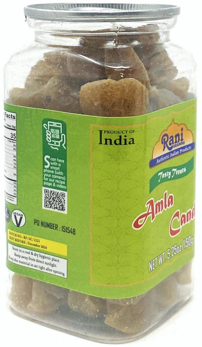 Rani Amla Candy 5.25oz (150g) Vacuum Sealed, Easy Open Top, Resealable Container ~ Indian Tasty Treats | Vegan | Gluten Friendly | NON-GMO | Indian Origin