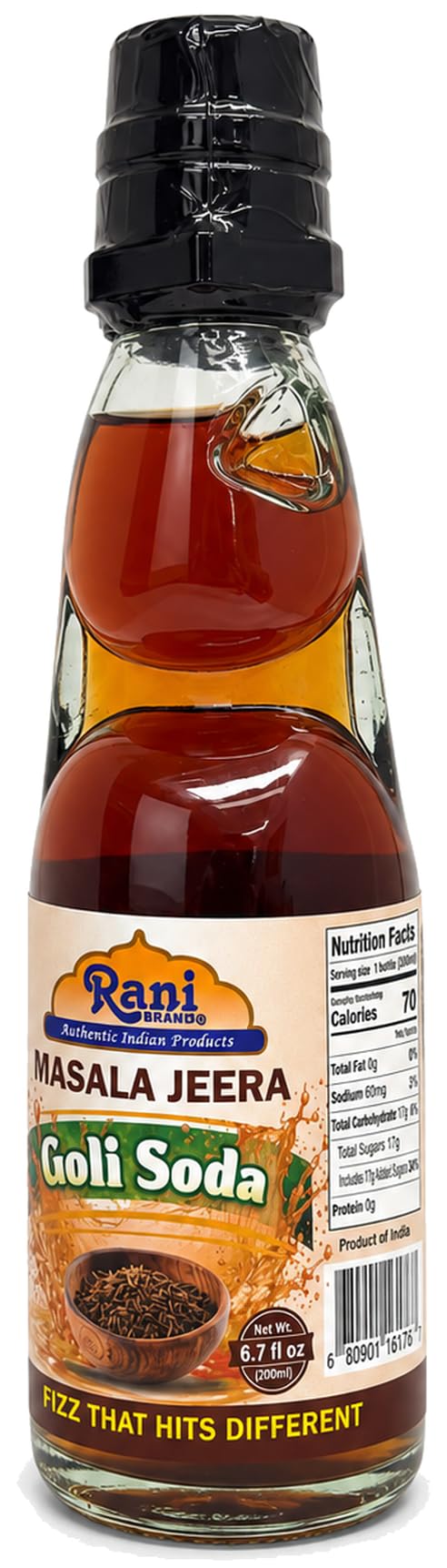 Rani Masala Jeera Goli Soda 6.7 fl oz (200 ml) Glass Bottle with Marble Seal, Pack of 6 ~ Vegan | Gluten Free | Non-GMO | Indian Origin