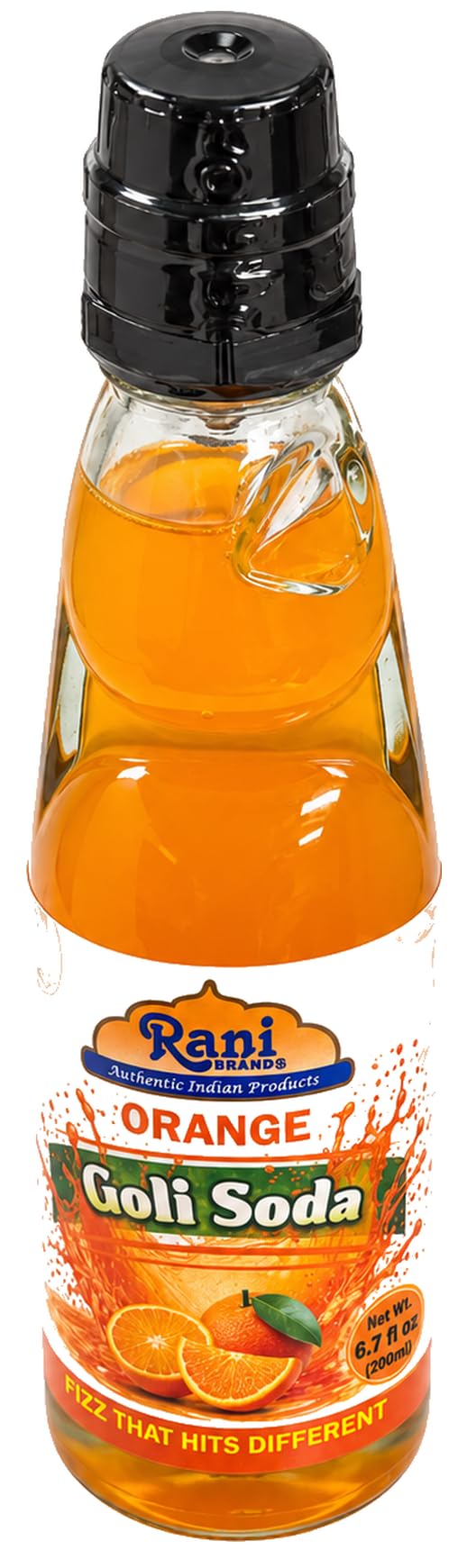 Rani Orange Goli Soda 6.7 fl oz (200 ml) Glass Bottle with Marble Seal, Pack of 2 ~ Vegan | Gluten Free | Non-GMO | Indian Origin