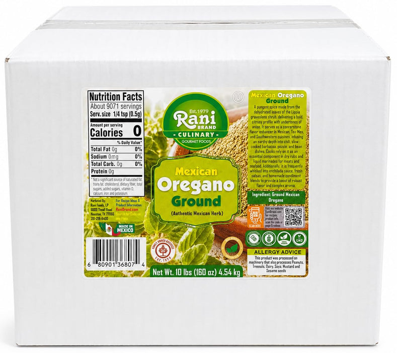 Rani Mexican Oregano Ground (Authentic Mexican Herb) 160oz (10lbs) 4.54kg Bulk Box ~ Gluten Free | NON-GMO | Kosher | Vegan | Sodium Free | Product of Mexico