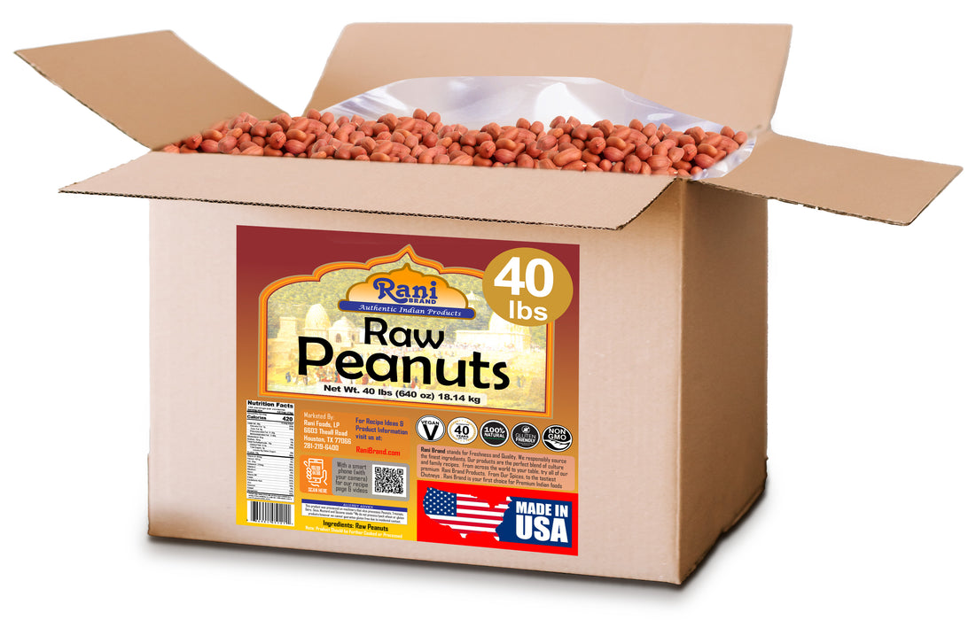 Rani Peanuts, Raw Whole With Skin (uncooked, unsalted) 40lbs (640oz) 18.14kg Bulk Box ~ All Natural | Vegan | Gluten Friendly | Fresh Product of USA