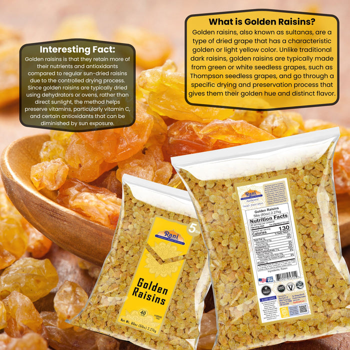 Rani Golden Raisins 80oz (5lbs) 2.27kg Bulk ~ All Natural | Gluten Friendly | NON-GMO | Vegan | Product of USA