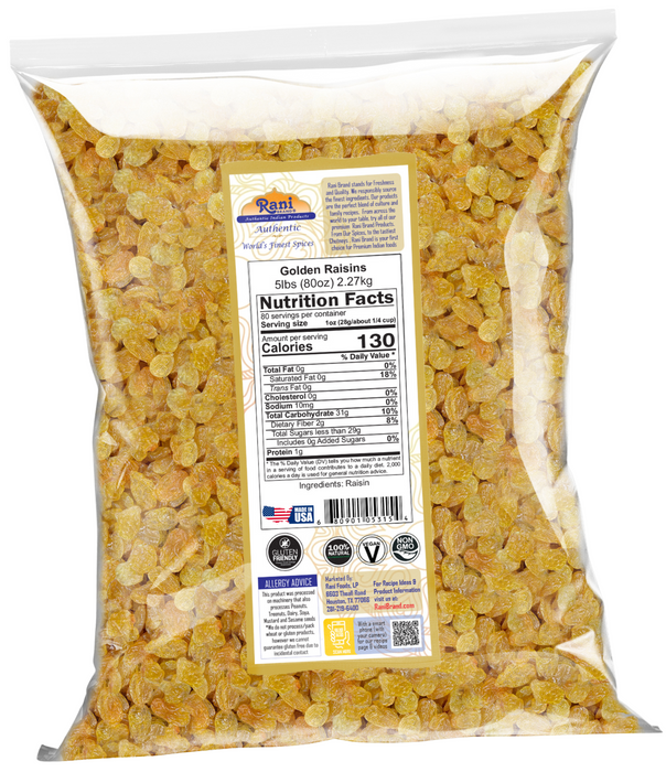 Rani Golden Raisins 80oz (5lbs) 2.27kg Bulk ~ All Natural | Gluten Friendly | NON-GMO | Vegan | Product of USA