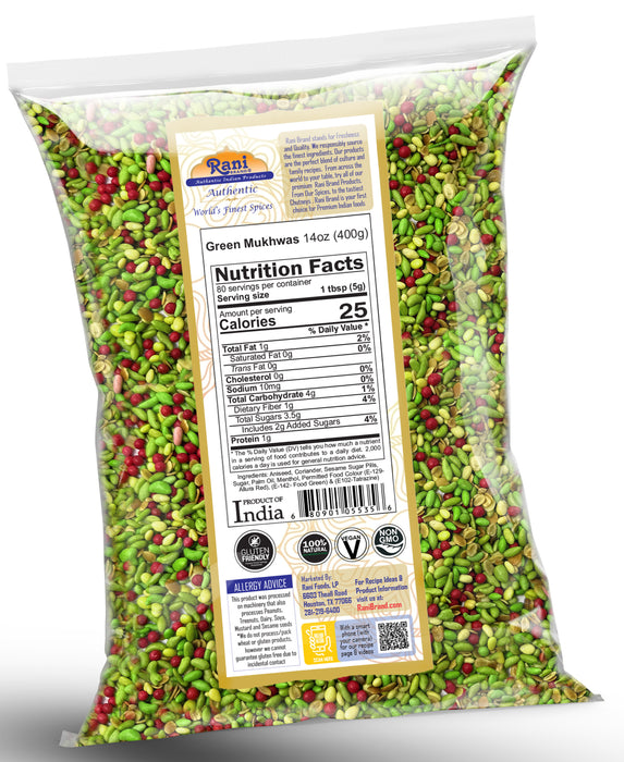 Rani Green Mukhwas (Special Digestive Treat) 14oz (400g) ~ Vegan | Kosher | Indian Candy Mouth Freshener