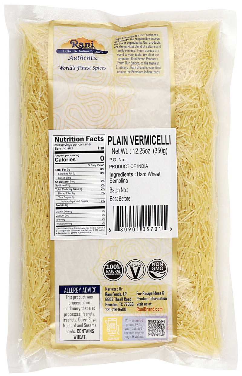 Rani Plain Vermicelli (Wheat Noodles) 12.25oz (350g) ~ All Natural | Vegan | NON-GMO | Indian Origin
