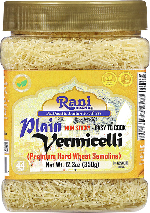 Rani Plain Vermicelli (Wheat Noodles) 12.25oz (350g) PET Jar ~ All Natural | Vegan | NON-GMO | Indian Origin