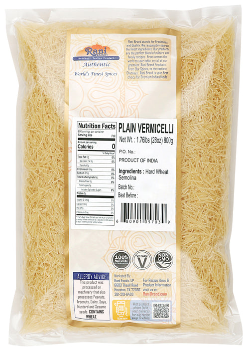 Rani Plain Vermicelli (Wheat Noodles) 28oz (1.75lbs) 800g ~ All Natural | Vegan | NON-GMO | Indian Origin