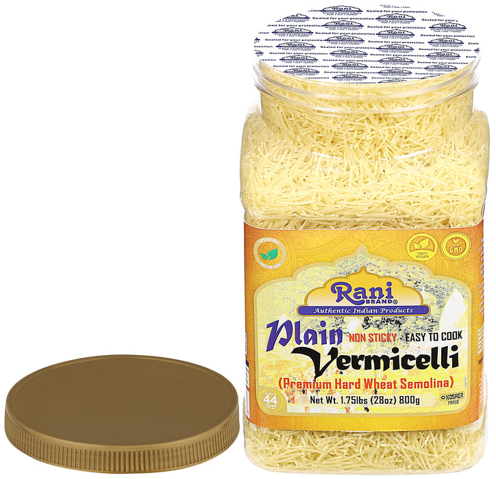 Rani Plain Vermicelli (Wheat Noodles) 28oz (1.75lbs) 800g PET Jar ~ All Natural | Vegan | NON-GMO | Indian Origin