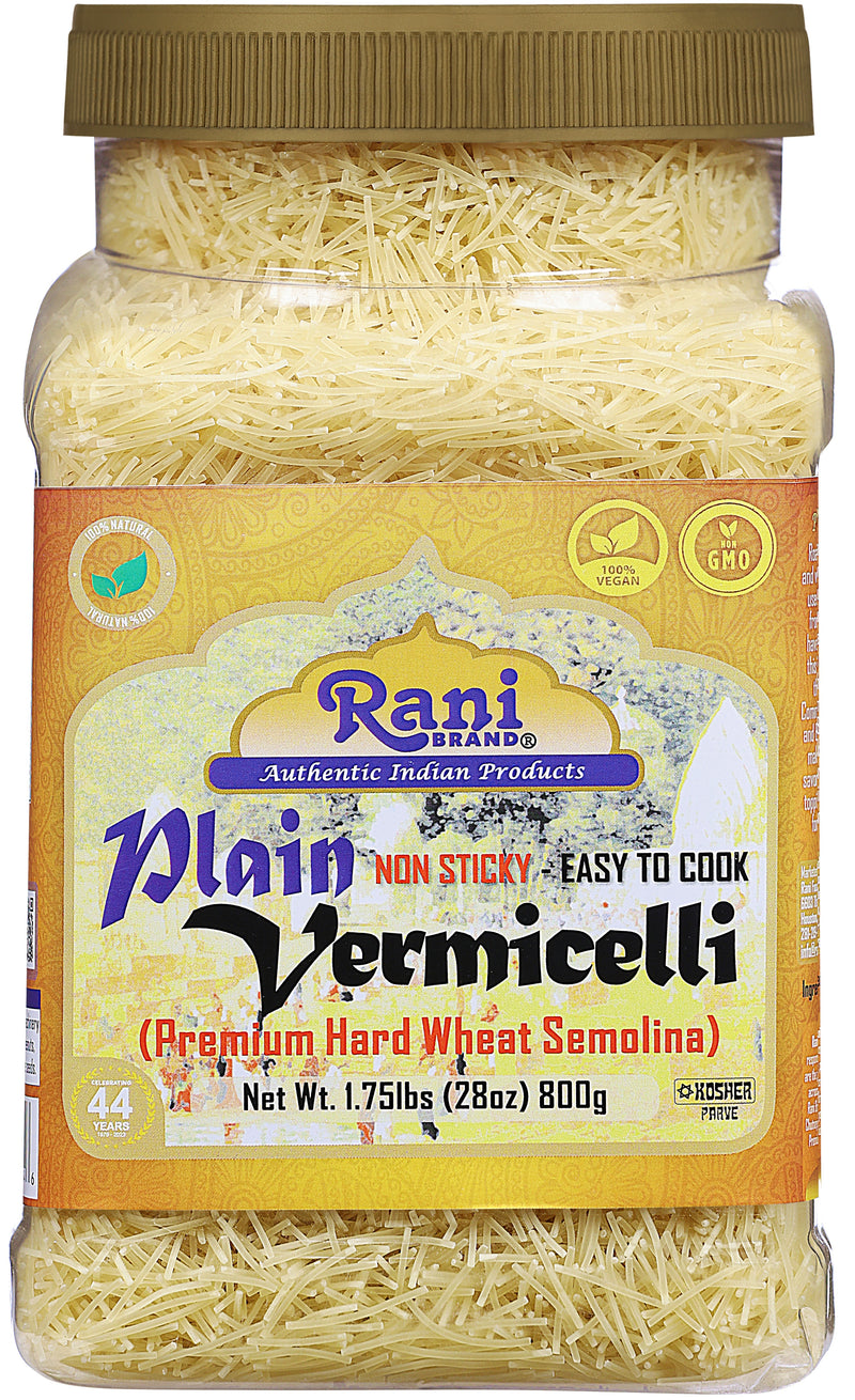 Rani Plain Vermicelli (Wheat Noodles) 28oz (1.75lbs) 800g PET Jar ~ All Natural | Vegan | NON-GMO | Indian Origin